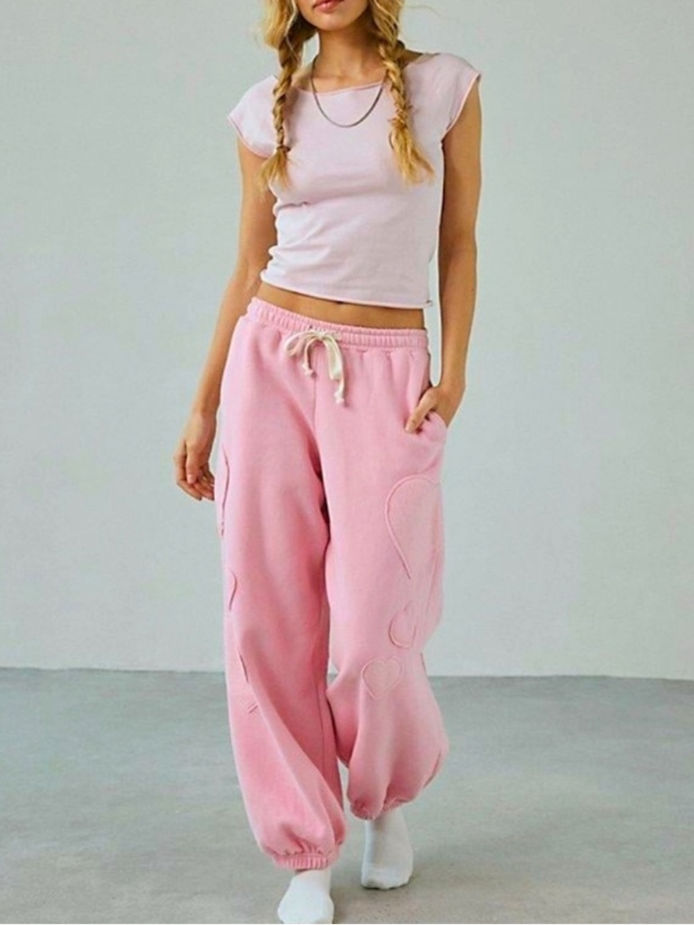 Urban Outfitters out from under Brenda Pink Heart Detail Joggers